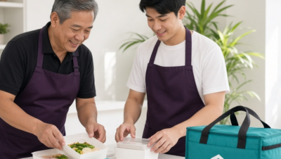 เจ้าของร้านอาหารท้องถิ่นแพ็กออเดอร์เดลิเวอรี่ในถุงแบรนด์