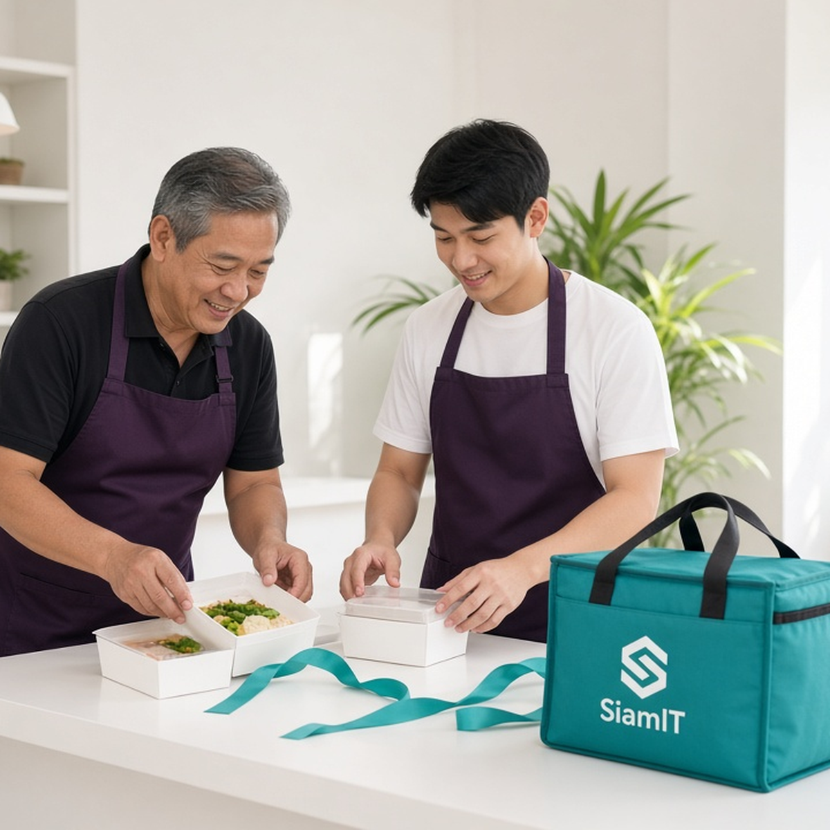 เจ้าของร้านอาหารท้องถิ่นแพ็กออเดอร์เดลิเวอรี่ในถุงแบรนด์